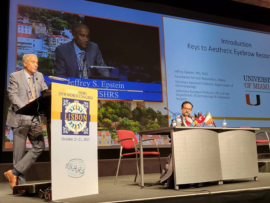 Dr. Epstein presented his work on hairline lowering surgery, eyebrow transplantation, and pro bono hair restoration at the ISHRS annual meeting in Lisbon
