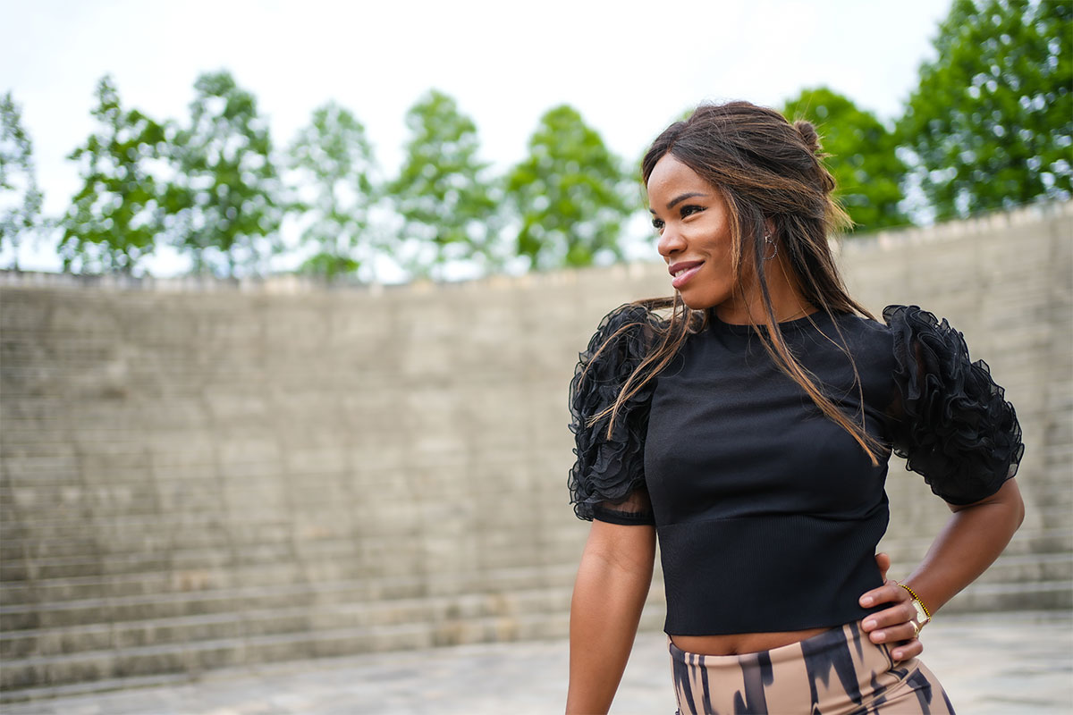 Woman with long hair after African American hair transplant